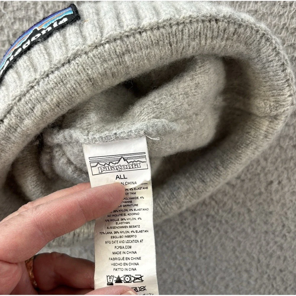 Patagonia‎ Brodeo Cuffed Beanie Cap Unisex P-6 Logo Grey Wool Blend